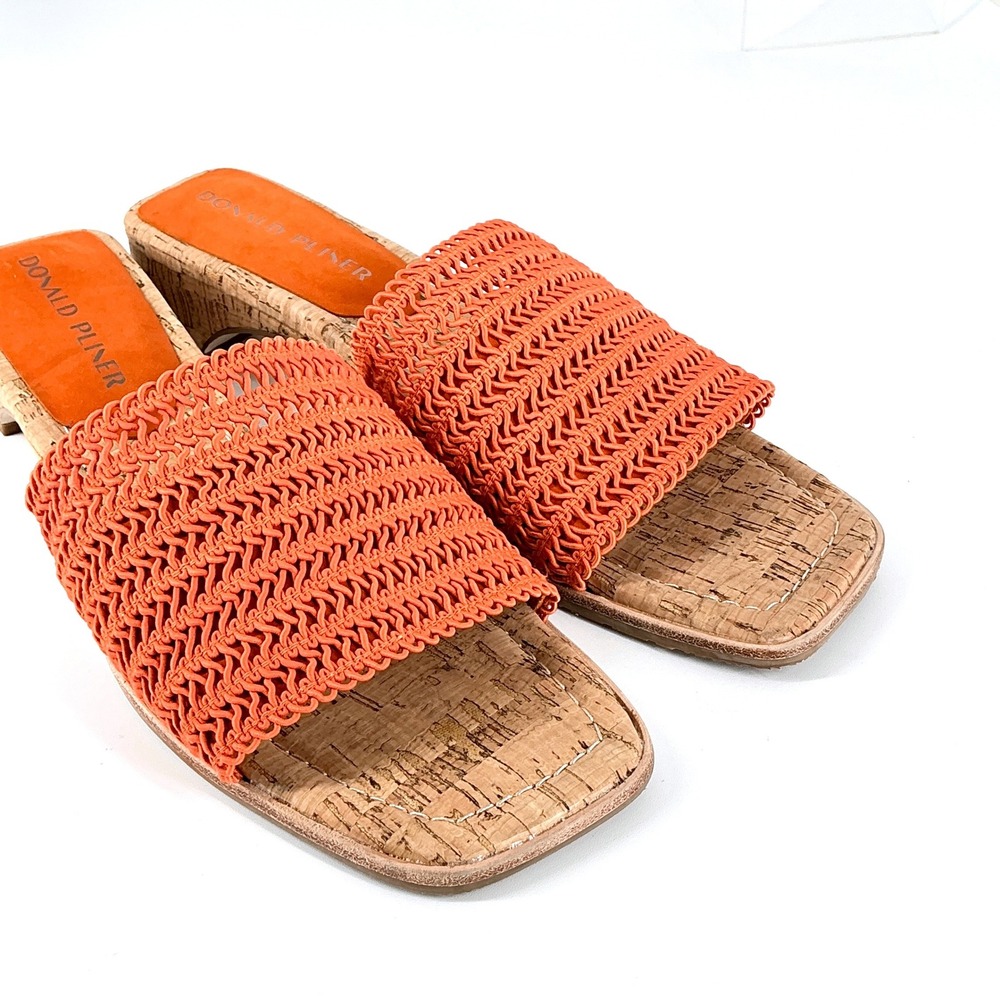 Donald Pliner Size 8.5 Orange Woven Cork Slide Sandals Heels NEW CLODIE $158 - Picture 2 of 16